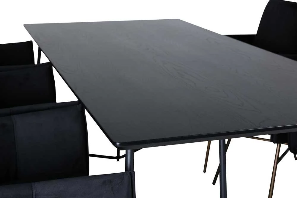 Venture Design Valgomasis stalas, Petra, 190x90 cm, Juodas, Valgomasis kėdė, Petra, 87x57 cm, Juoda