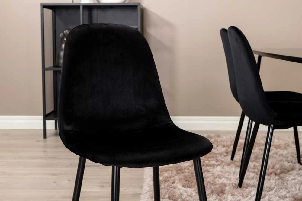 Venture Design Valgomasis stalas, Petra, 190x90 cm, Juodas, Valgomasis kėdė, Polar, 88x42.5 cm, Juoda