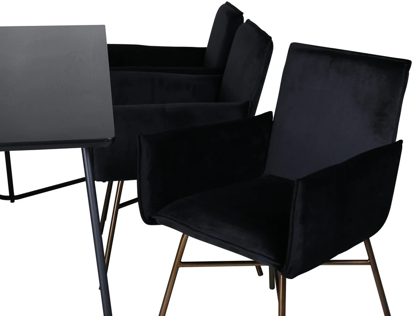 Venture Design Valgomasis stalas, Petra, 190x90 cm, Juodas, Valgomasis kėdė, Petra, 87x57 cm, Juoda