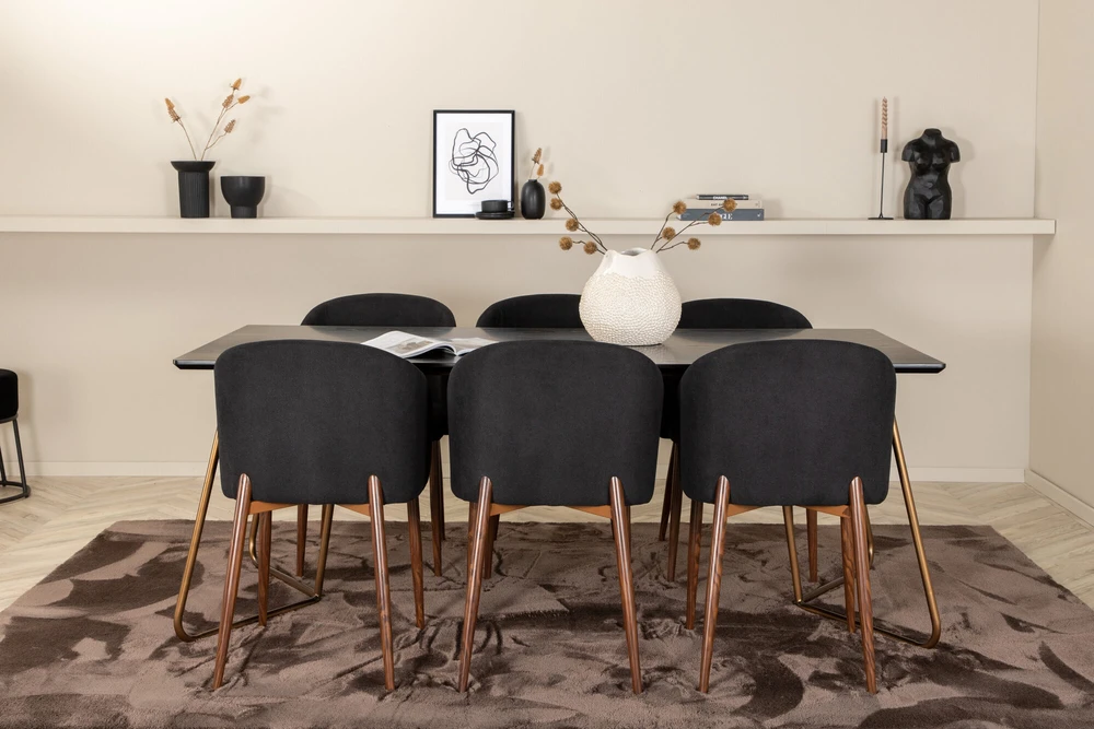 Venture Design Valgomasis stalas, Petra, 190x90 cm, Juodas + Valgomasis kėdė, Arch, 83x48.5 cm, Juoda