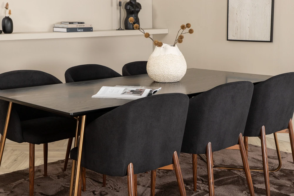 Venture Design Valgomasis stalas, Petra, 190x90 cm, Juodas + Valgomasis kėdė, Arch, 83x48.5 cm, Juoda