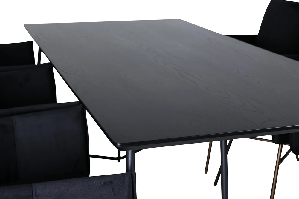 Venture Design Valgomasis stalas, Petra, 190x90 cm, Juodas, Valgomasis kėdė, Petra, 87x57 cm, Juoda