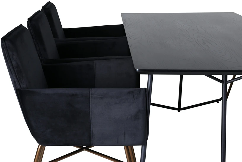 Venture Design Valgomasis stalas, Petra, 190x90 cm, Juodas, Valgomasis kėdė, Petra, 87x57 cm, Juoda