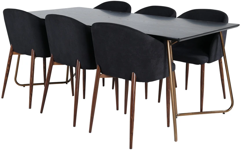 Venture Design Valgomasis stalas, Petra, 190x90 cm, Juodas + Valgomasis kėdė, Arch, 83x48.5 cm, Juoda