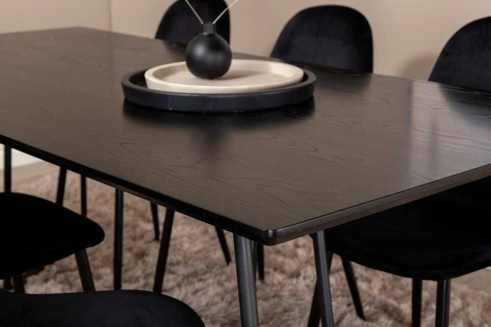 Venture Design Valgomasis stalas, Petra, 190x90 cm, Juodas, Valgomasis kėdė, Polar, 88x42.5 cm, Juoda