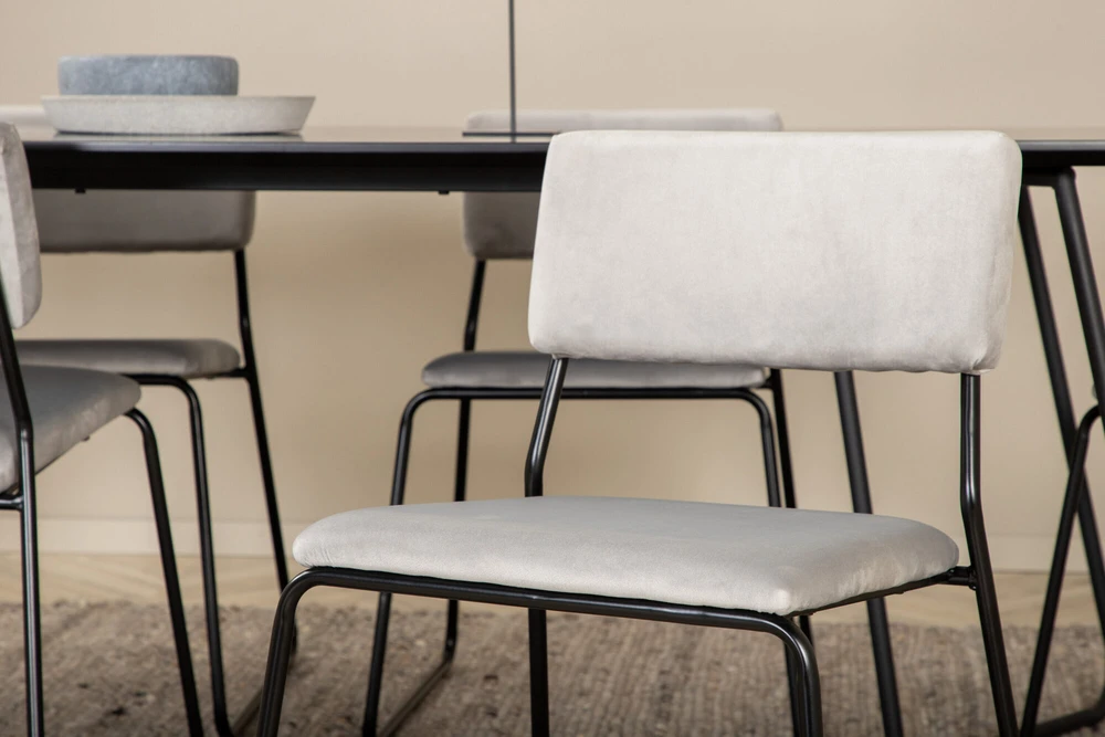 Venture Design Valgomasis stalas, Petra, 190x90 cm, Juodas, Valgomasis kėdė, Kenth, 76x40 cm, Pilka