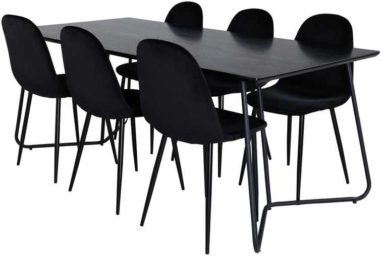 Venture Design Valgomasis stalas, Petra, 190x90 cm, Juodas, Valgomasis kėdė, Polar, 88x42.5 cm, Juoda