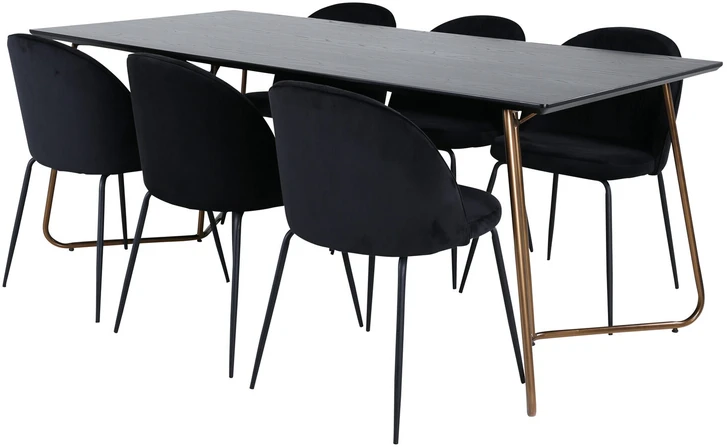 Venture Design Valgomasis stalas, Petra, 190x90 cm, Valgomasis kėdė, Raukšlės, 79.5x49 cm, Juoda