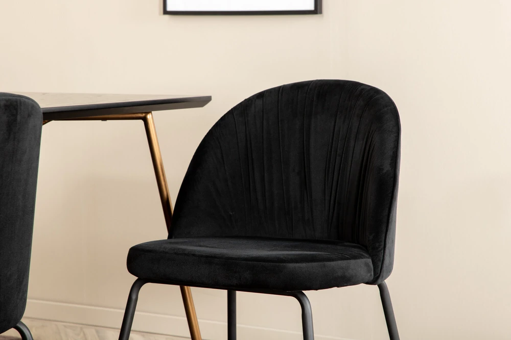 Venture Design Valgomasis stalas, Petra, 190x90 cm, Valgomasis kėdė, Raukšlės, 79.5x49 cm, Juoda