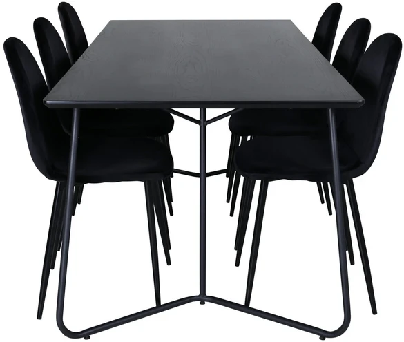 Venture Design Valgomasis stalas, Petra, 190x90 cm, Juodas, Valgomasis kėdė, Polar, 88x42.5 cm, Juoda