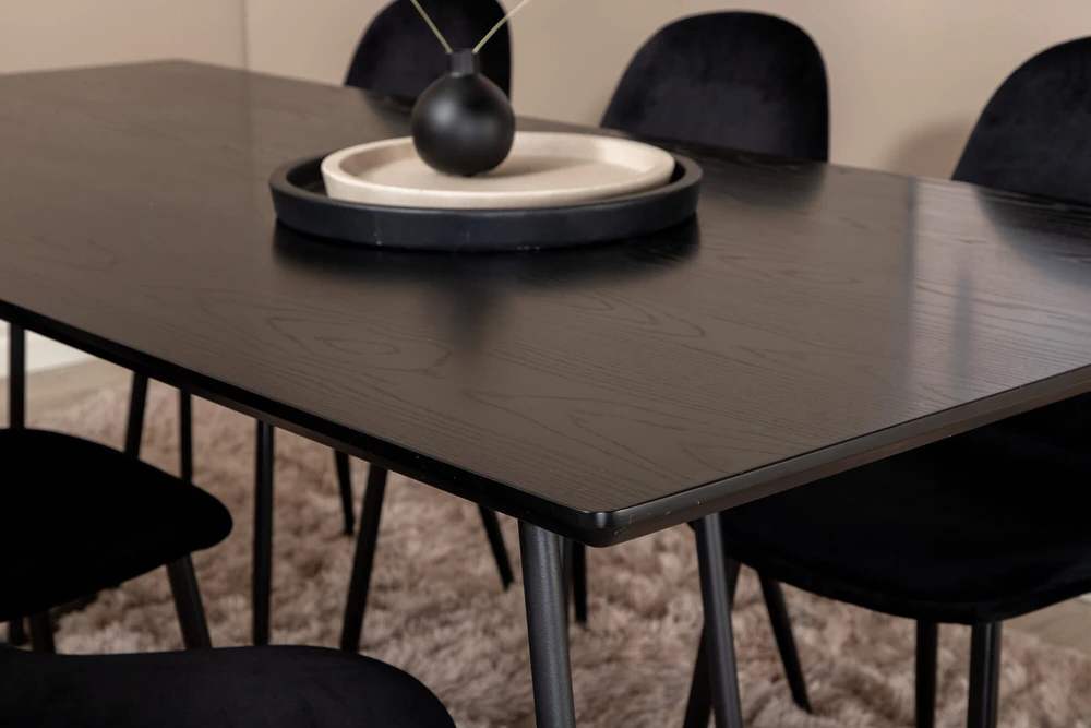 Venture Design Valgomasis stalas, Petra, 190x90 cm, Juodas, Valgomasis kėdė, Polar, 88x42.5 cm, Juoda