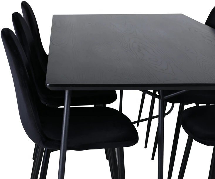 Venture Design Valgomasis stalas, Petra, 190x90 cm, Juodas, Valgomasis kėdė, Polar, 88x42.5 cm, Juoda