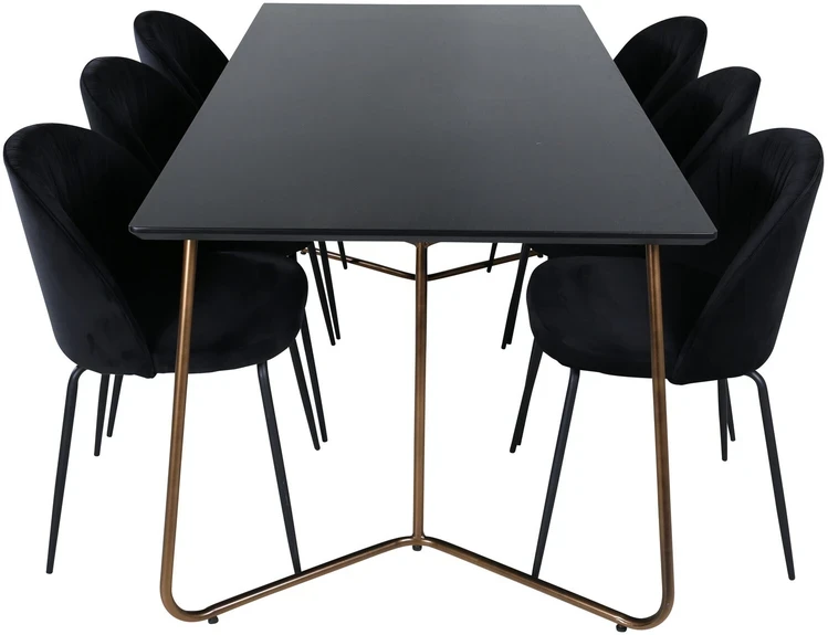 Venture Design Valgomasis stalas, Petra, 190x90 cm, Valgomasis kėdė, Raukšlės, 79.5x49 cm, Juoda