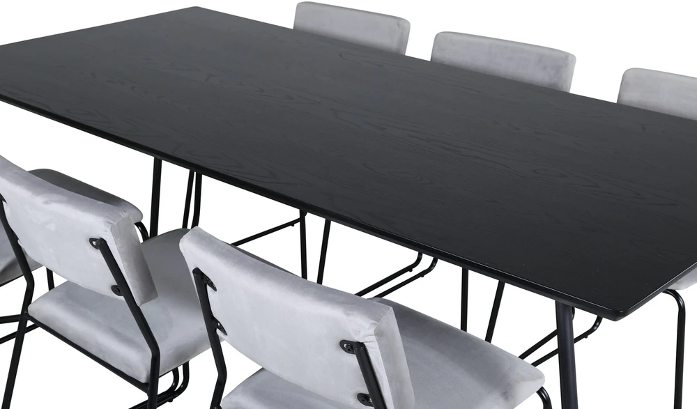 Venture Design Valgomasis stalas, Petra, 190x90 cm, Juodas, Valgomasis kėdė, Kenth, 76x40 cm, Pilka