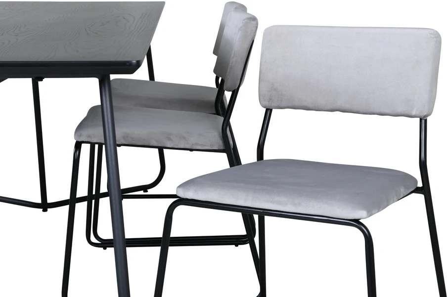Venture Design Valgomasis stalas, Petra, 190x90 cm, Juodas, Valgomasis kėdė, Kenth, 76x40 cm, Pilka