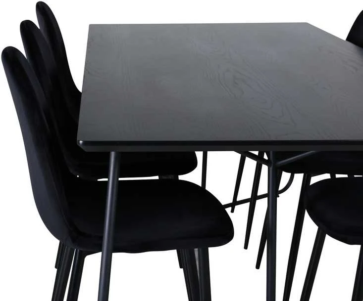 Venture Design Valgomasis stalas, Petra, 190x90 cm, Juodas, Valgomasis kėdė, Polar, 88x42.5 cm, Juoda