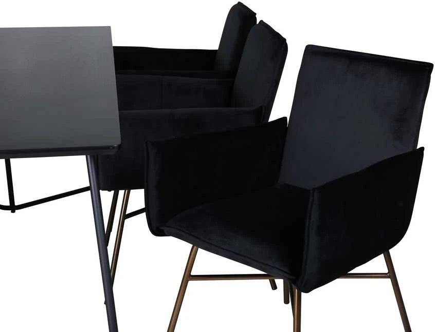 Venture Design Valgomasis stalas, Petra, 190x90 cm, Juodas, Valgomasis kėdė, Petra, 87x57 cm, Juoda