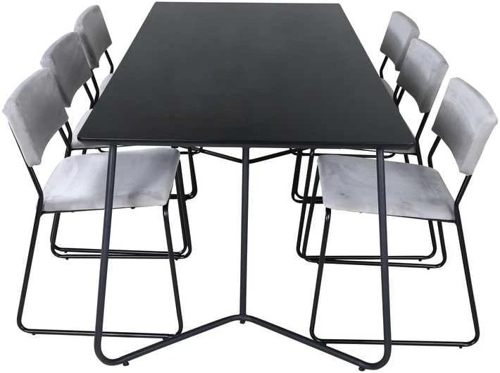 Venture Design Valgomasis stalas, Petra, 190x90 cm, Juodas, Valgomasis kėdė, Kenth, 76x40 cm, Pilka