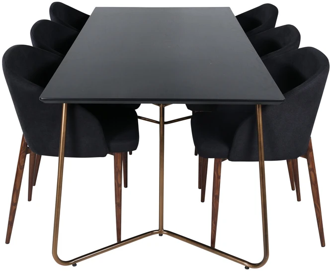 Venture Design Valgomasis stalas, Petra, 190x90 cm, Juodas + Valgomasis kėdė, Arch, 83x48.5 cm, Juoda
