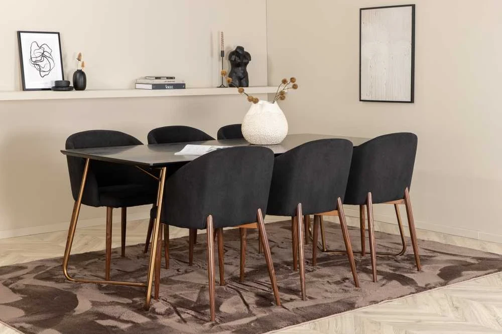 Venture Design Valgomasis stalas, Petra, 190x90 cm, Juodas + Valgomasis kėdė, Arch, 83x48.5 cm, Juoda