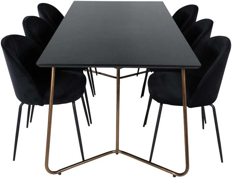 Venture Design Valgomasis stalas, Petra, 190x90 cm, Valgomasis kėdė, Raukšlės, 79.5x49 cm, Juoda