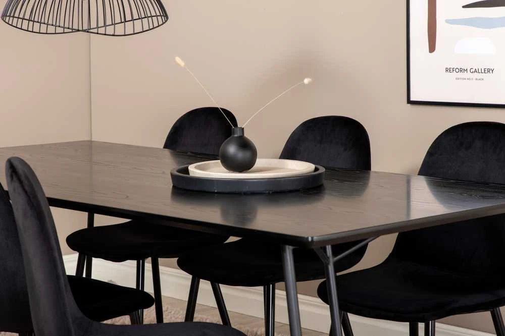 Venture Design Valgomasis stalas, Petra, 190x90 cm, Juodas, Valgomasis kėdė, Polar, 88x42.5 cm, Juoda