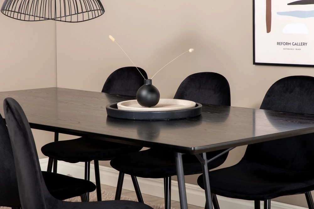 Venture Design Valgomasis stalas, Petra, 190x90 cm, Juodas, Valgomasis kėdė, Polar, 88x42.5 cm, Juoda
