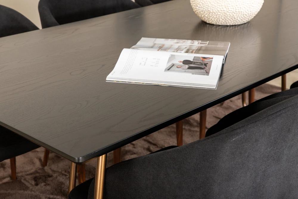 Venture Design Valgomasis stalas, Petra, 190x90 cm, Juodas + Valgomasis kėdė, Arch, 83x48.5 cm, Juoda