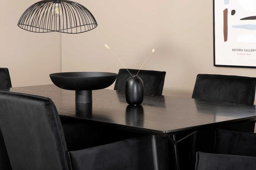 Venture Design Valgomasis stalas, Petra, 190x90 cm, Juodas, Valgomasis kėdė, Petra, 87x57 cm, Juoda