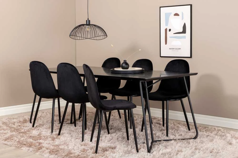 Venture Design Valgomasis stalas, Petra, 190x90 cm, Juodas, Valgomasis kėdė, Polar, 88x42.5 cm, Juoda