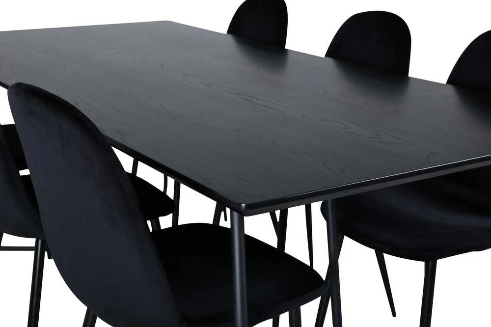 Venture Design Valgomasis stalas, Petra, 190x90 cm, Juodas, Valgomasis kėdė, Polar, 88x42.5 cm, Juoda