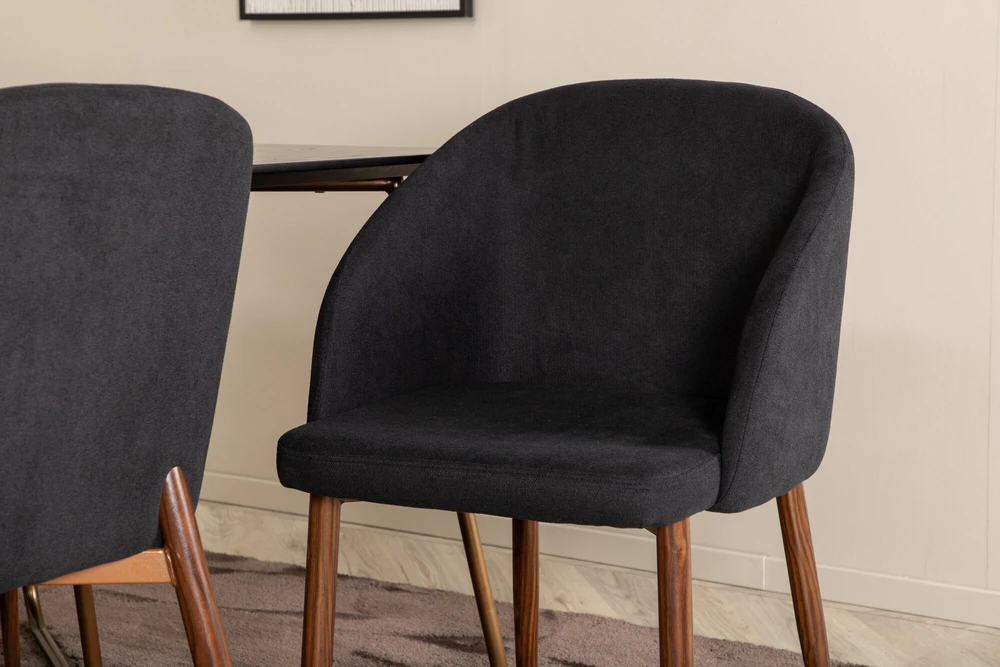 Venture Design Valgomasis stalas, Petra, 190x90 cm, Juodas + Valgomasis kėdė, Arch, 83x48.5 cm, Juoda