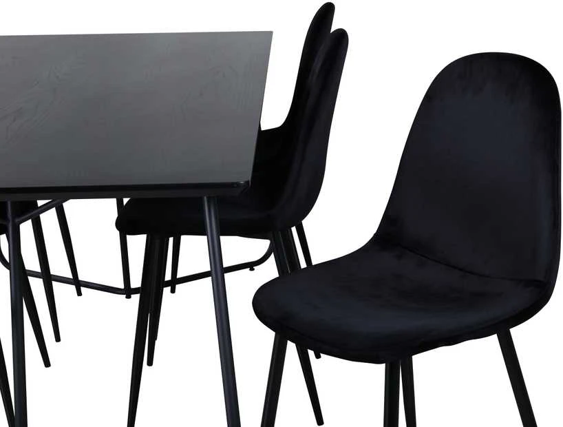 Venture Design Valgomasis stalas, Petra, 190x90 cm, Juodas, Valgomasis kėdė, Polar, 88x42.5 cm, Juoda