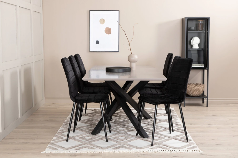 Venture Design Valgomasis stalas, Piazza, 190x90 cm, Pilka + Valgomasis kėdė, Windu Lyx, 49x43 cm, Juoda