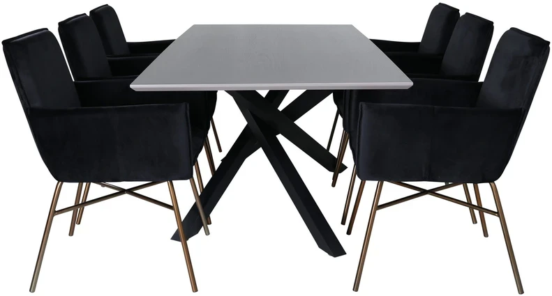 Venture Design Valgomasis stalas, Piazza, 190x90 cm, Valgomasis kėdė, Petra, 60x87 cm, Juoda