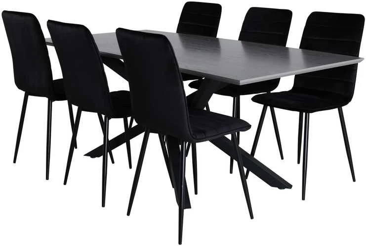 Venture Design Valgomasis stalas, Piazza, 190x90 cm, Pilka + Valgomasis kėdė, Windu Lyx, 49x43 cm, Juoda