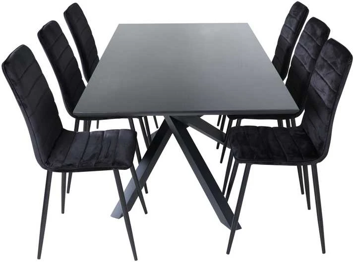 Venture Design Valgomasis stalas, Piazza, 76x180x90 cm, Juodas / Valgomasis kėdė, Windu Lyx, 49x94x43 cm, Juoda