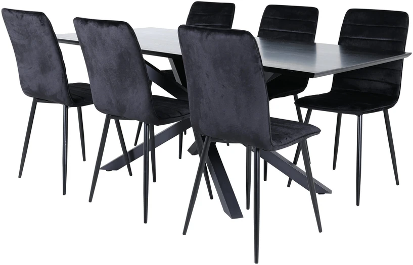 Venture Design Valgomasis stalas, Piazza, 76x180x90 cm, Juodas / Valgomasis kėdė, Windu Lyx, 49x94x43 cm, Juoda