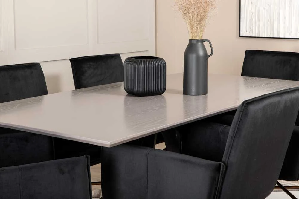 Venture Design Valgomasis stalas, Piazza, 190x90 cm, Valgomasis kėdė, Petra, 60x87 cm, Juoda