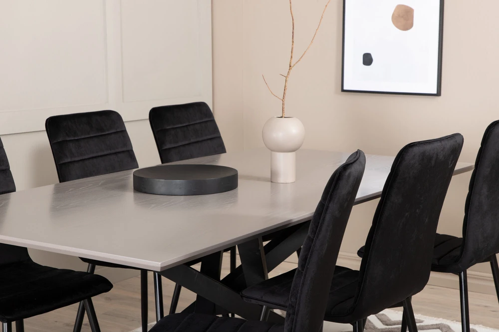 Venture Design Valgomasis stalas, Piazza, 190x90 cm, Pilka + Valgomasis kėdė, Windu Lyx, 49x43 cm, Juoda