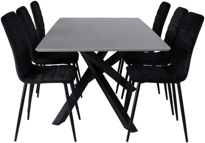Venture Design Valgomasis stalas, Piazza, 190x90 cm, Pilka + Valgomasis kėdė, Windu Lyx, 49x43 cm, Juoda