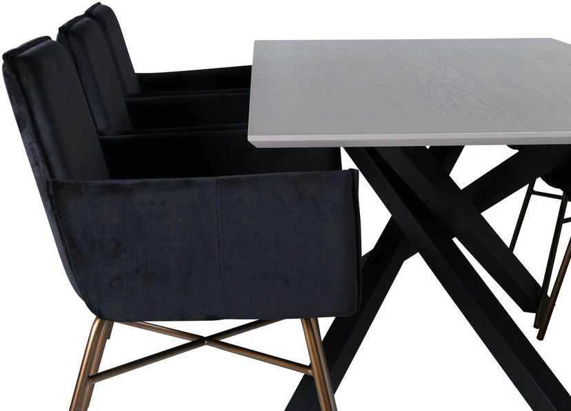 Venture Design Valgomasis stalas, Piazza, 190x90 cm, Valgomasis kėdė, Petra, 60x87 cm, Juoda