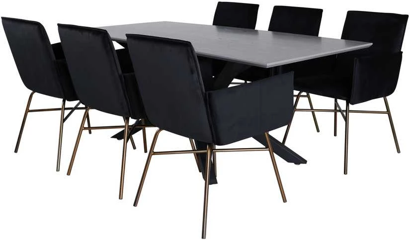 Venture Design Valgomasis stalas, Piazza, 190x90 cm, Valgomasis kėdė, Petra, 60x87 cm, Juoda