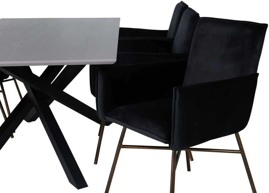 Venture Design Valgomasis stalas, Piazza, 190x90 cm, Valgomasis kėdė, Petra, 60x87 cm, Juoda