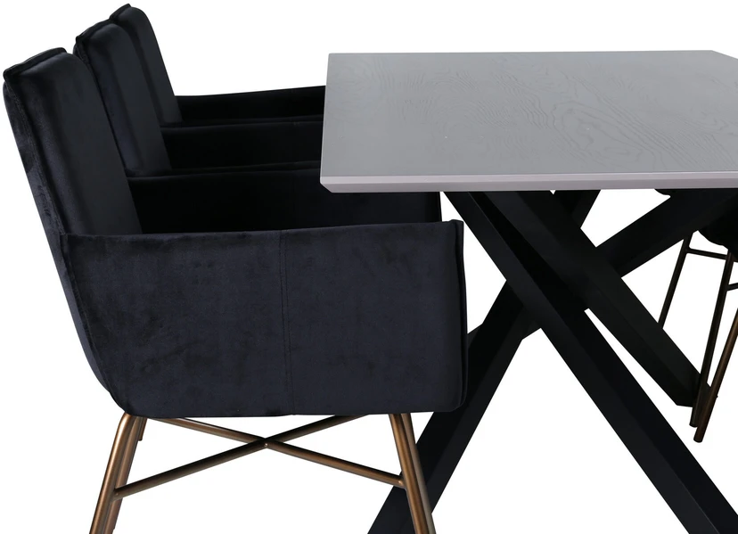 Venture Design Valgomasis stalas, Piazza, 190x90 cm, Valgomasis kėdė, Petra, 60x87 cm, Juoda