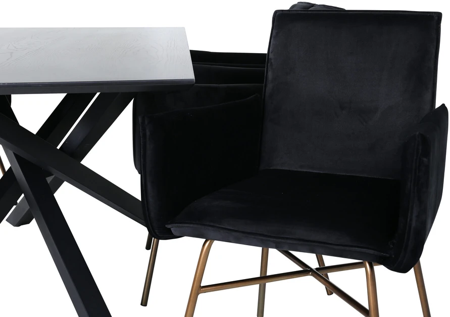 Venture Design Valgomasis stalas, Piazza, 76x180x90 cm, Juodas / Valgomasis kėdė, Petra, 60x87x57 cm, Nusidėvėjęs varis/juodas