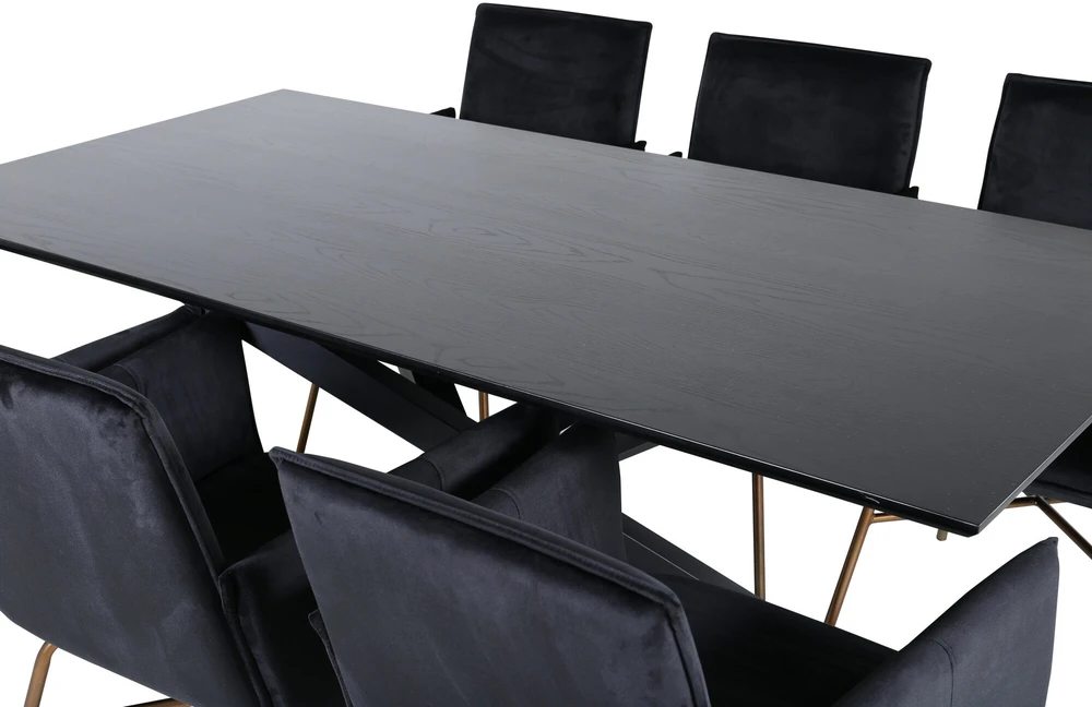 Venture Design Valgomasis stalas, Piazza, 76x180x90 cm, Juodas / Valgomasis kėdė, Petra, 60x87x57 cm, Nusidėvėjęs varis/juodas