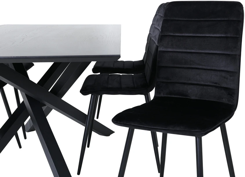 Venture Design Valgomasis stalas, Piazza, 76x180x90 cm, Juodas / Valgomasis kėdė, Windu Lyx, 49x94x43 cm, Juoda