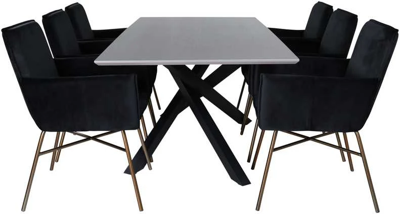 Venture Design Valgomasis stalas, Piazza, 190x90 cm, Valgomasis kėdė, Petra, 60x87 cm, Juoda
