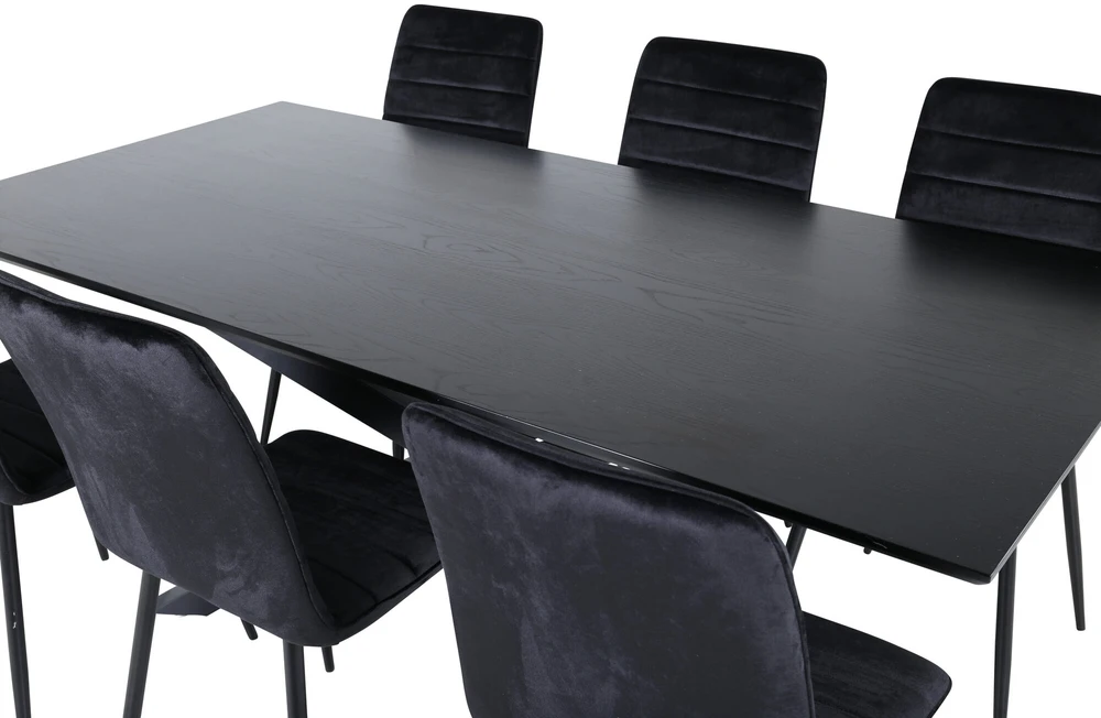 Venture Design Valgomasis stalas, Piazza, 76x180x90 cm, Juodas / Valgomasis kėdė, Windu Lyx, 49x94x43 cm, Juoda